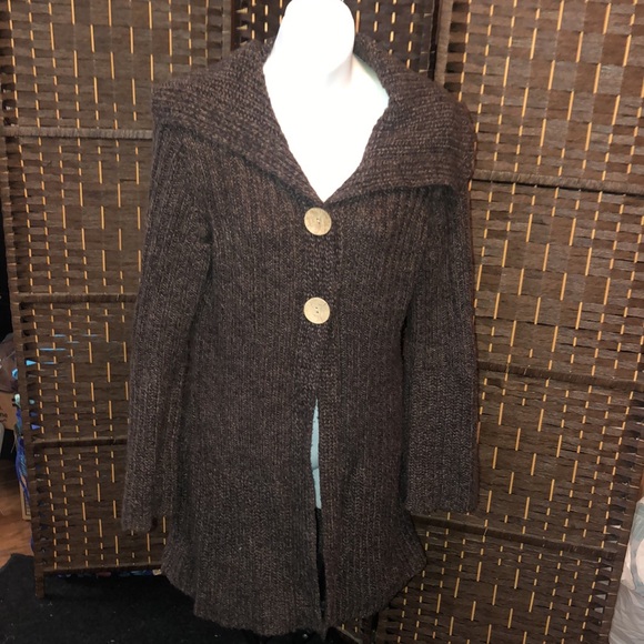 Long knit 2-button brown marble cardigan size medium - Picture 1 of 14